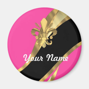 Aimant Fleur de lys rose et or chaud