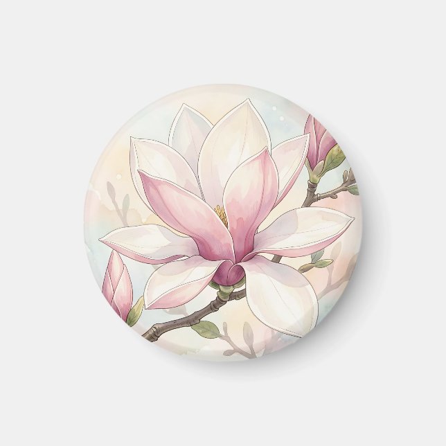 Aimant Fleur de magnolia rose délicate aquarelle (Devant)