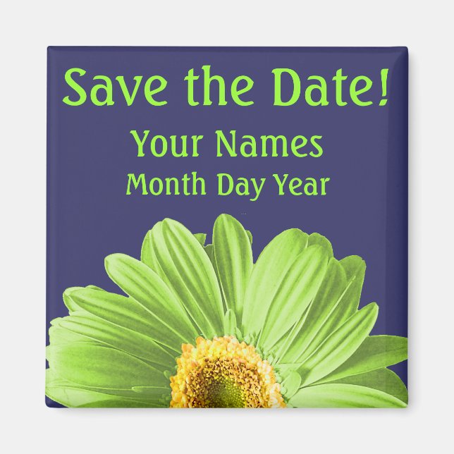 Aimant Fleur de marguerite verte Enregistrer la date pers (Devant)