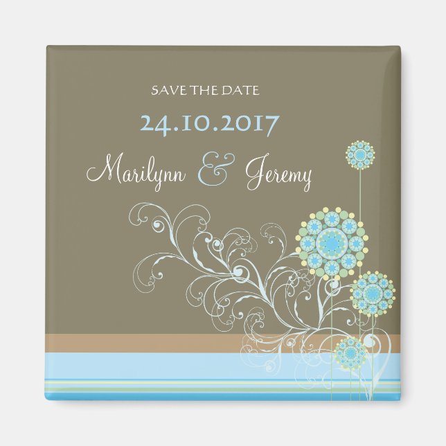 Aimant Fleur De Neige Bleue Failles Chic Mariage Enregist (Devant)