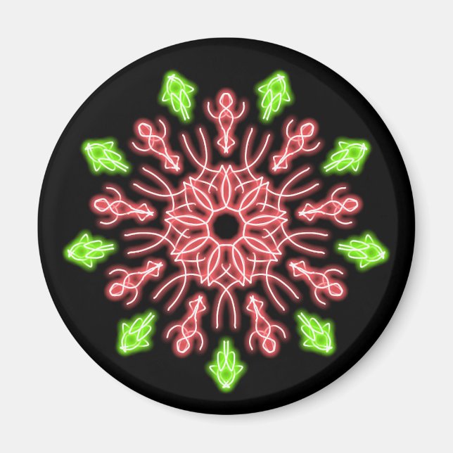 Aimant Fleur de néon rouge et vert (Devant)