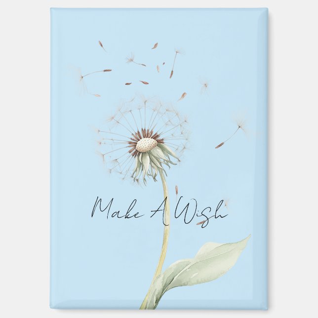 Aimant Fleur de pissenlit blanc jaune Souhait (Recto)