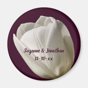 Aimant Fleur de tulipe blanche Mariage personnalisé