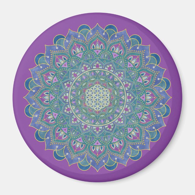 Aimant Fleur de Vie - Mandala Style Inde 1 (Devant)