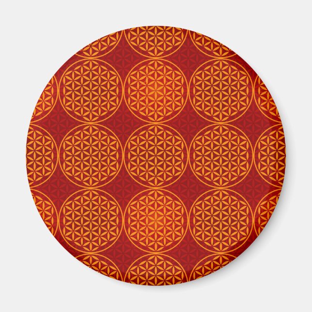 Aimant Fleur de vie - motif de timbre - orange rouge (Devant)