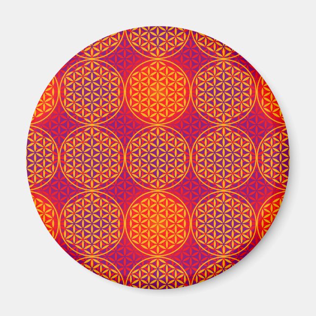 Aimant Fleur de vie - motif de timbre - rose orange (Devant)