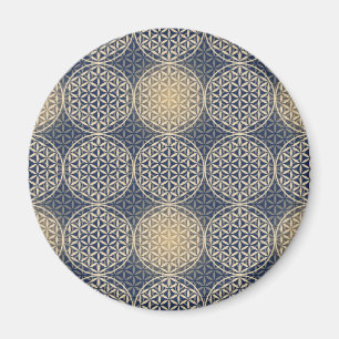 Aimant Fleur de vie - motif de timbre - sable bleu