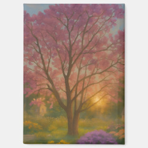 Aimant Fleur d'or - Peinture de jardin couché de soleil