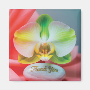 Aimant Fleur d'orchidée sereine avec le texte "Merci"