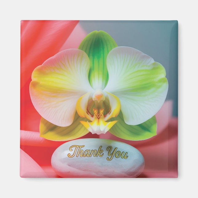 Aimant Fleur d'orchidée sereine avec le texte "Merci" (Devant)