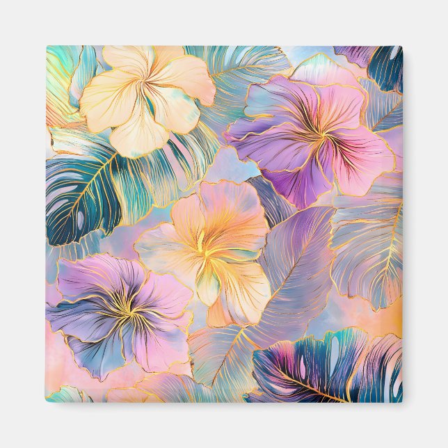 Aimant Fleur Exotique Feuille en fleurs bleues (Devant)