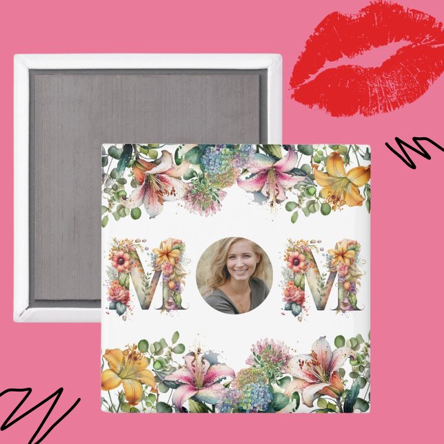 Aimant Fleur Fête des mères MOM personnalisée Photo (Personalised MOM Mothers Day flower Photo Magnet)