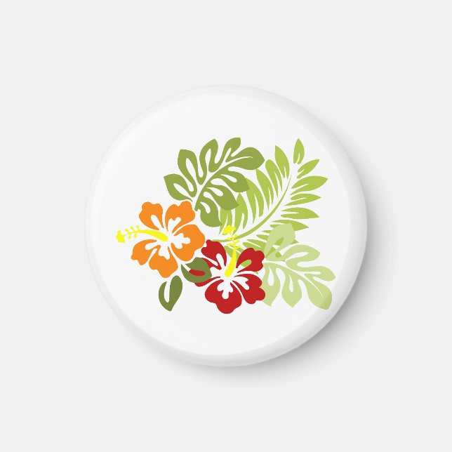Aimant Fleur Feuilles tropicaux Hibiscus Hawaii Rouge Ora (Devant)