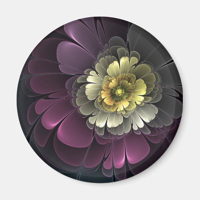 Aimant Fleur fractale grise khaki pourpre moderne abstrai (Devant)