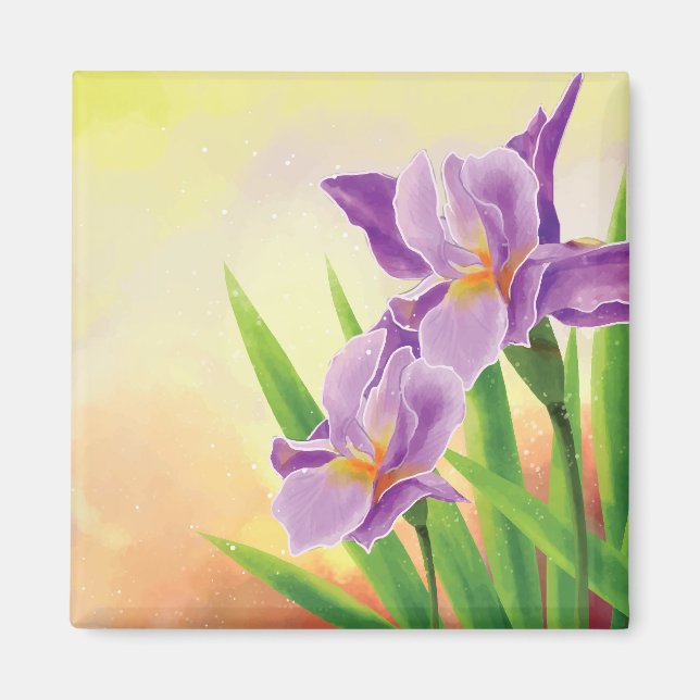 Aimant Fleur Iris Dessin À La Main (Devant)