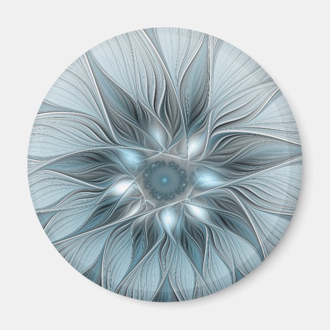 Aimant Fleur joyeuse abstraite fleur bleue grise fractale (Devant)