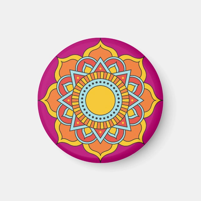 Aimant Fleur Mandala rouge géométrique-54567 (Devant)