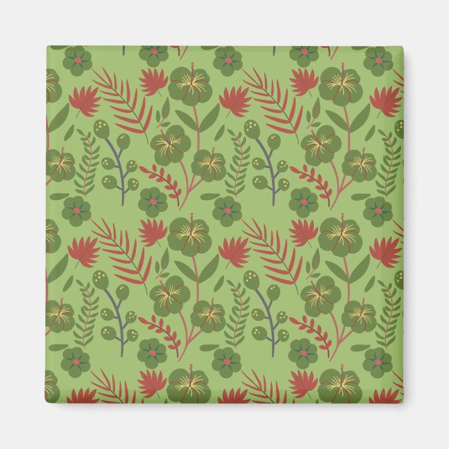 Aimant Fleur motif, branche, feuille fleurie verte sans s (Devant)