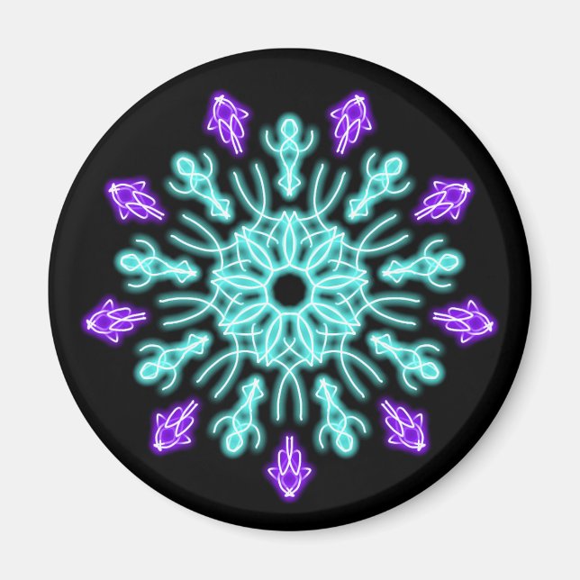 Aimant Fleur néon turquoise et violet (Devant)