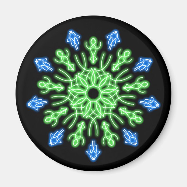 Aimant Fleur néon verte et bleue (Devant)