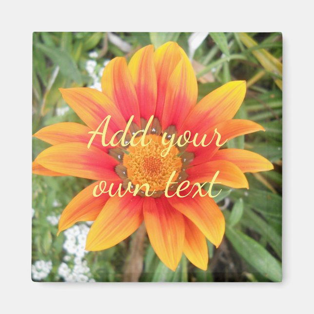 Aimant Fleur Orange Simple Texte Personnalisé (Devant)