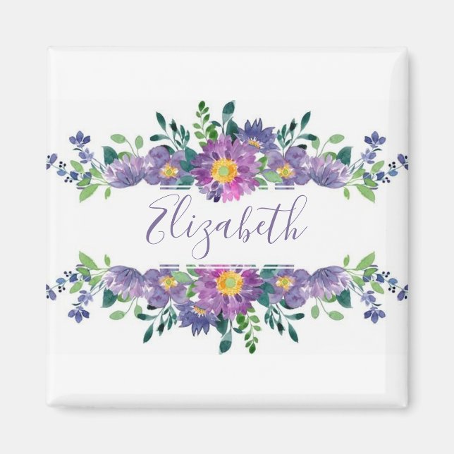 Aimant Fleur personnalisée aquarelle violette (Devant)