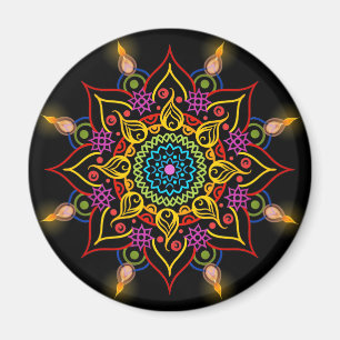 Aimant Fleur Rangoli de Diwali avec des lampes à pétrol