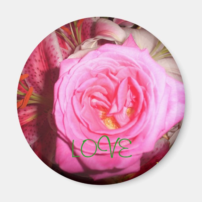 Aimant fleur rose, AMOUR (Devant)