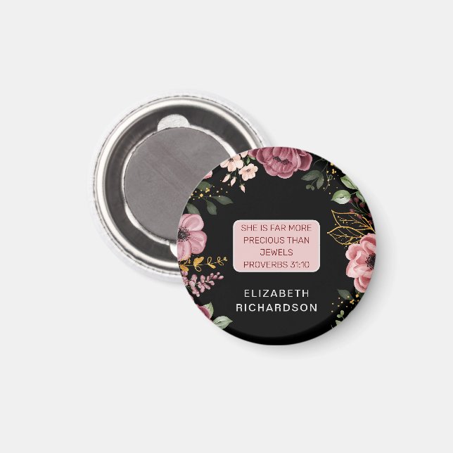 Aimant Fleur rose et noire Proverbes 31 (Recto/Verso)