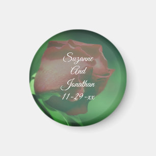 Aimant Fleur rouge Rosebud Mariage personnalisé