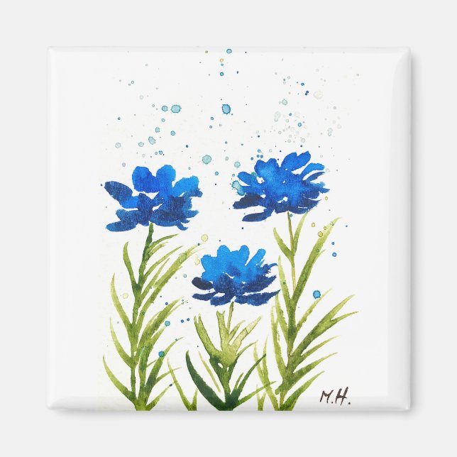 Aimant Fleur sauvage bleu aquarelle girly chic (Devant)