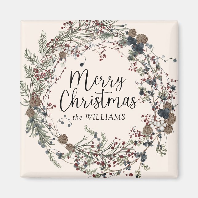 Aimant Fleur sauvage moderne Wreath Script Famille de Noë (Devant)