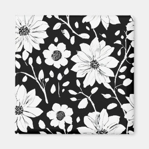 Aimant Fleur simple noir et blanc Motif sans couture