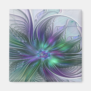 Aimant Fleur vert violet Art Abstrait moderne Fractal