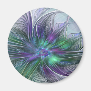 Aimant Fleur verte abstraite moderne fractale pourpre