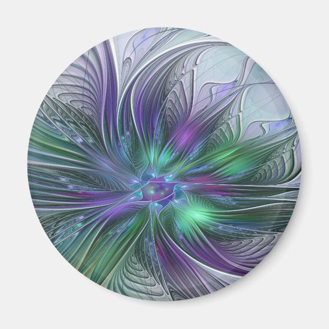 Aimant Fleur verte abstraite moderne fractale pourpre (Devant)