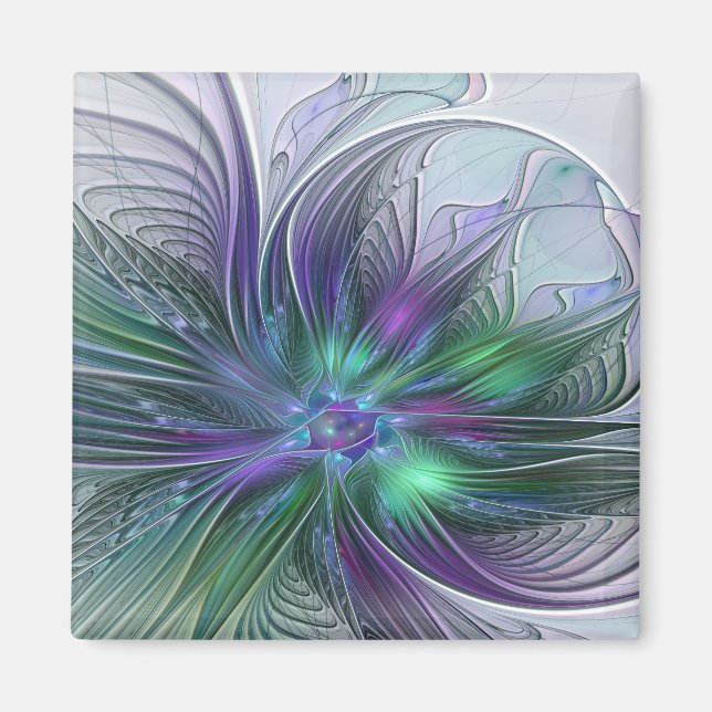 Aimant Fleur verte abstraite moderne fractale violette (Devant)