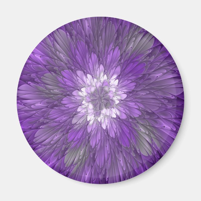 Aimant Fleur Violette Psychedelique Art Fractal Abstrait (Devant)