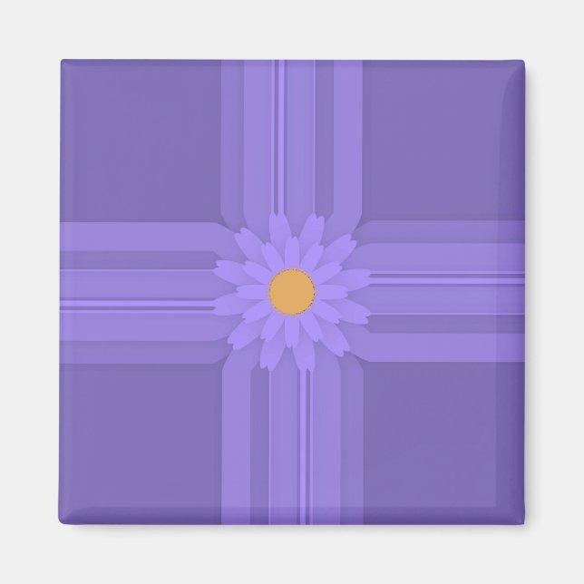 Aimant Fleur Violette Simple sur Croix Moderne (Devant)