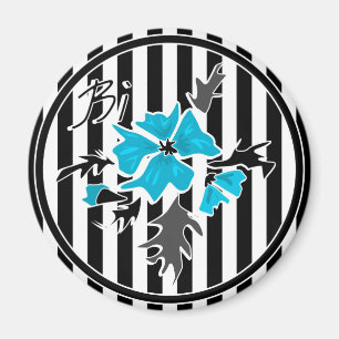 Aimant Fleurs abstraites bleues floral blanc noir
