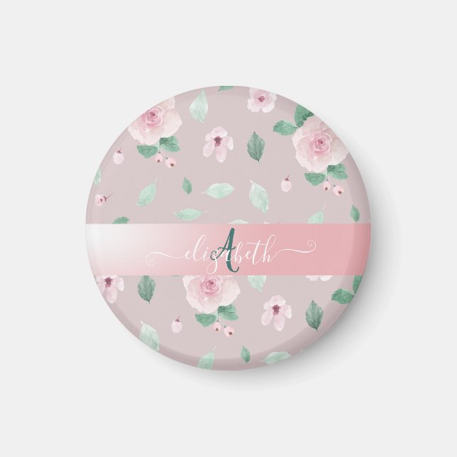 Aimant Fleurs aquarelles chic monogramme (Devant)