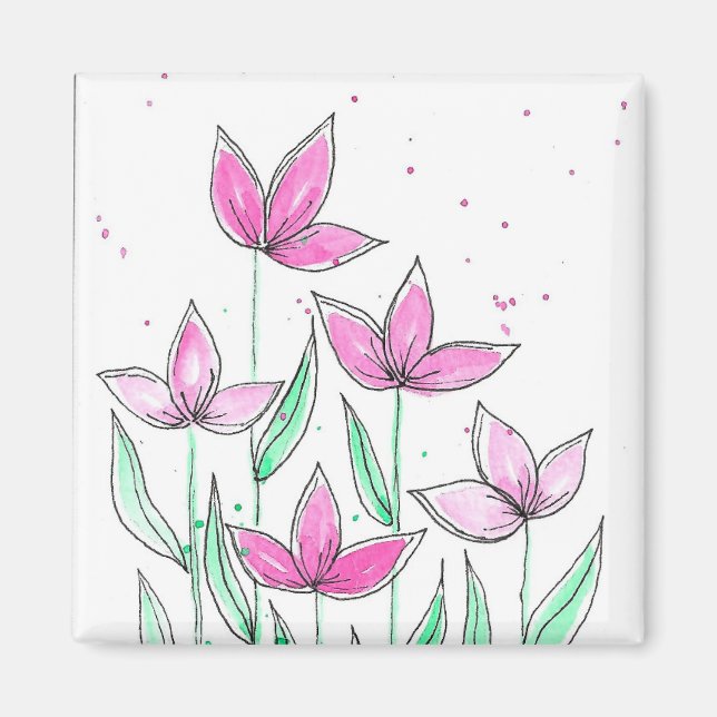 Aimant Fleurs aquarelles roses fantaisistes (Devant)
