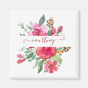 Aimant Fleurs aquarelles roses personnalisées