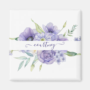 Aimant Fleurs aquarelles violettes personnalisées