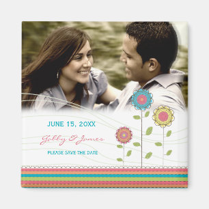 Aimant Fleurs arc-en-ciel Sauvez l'aimant Mariage date