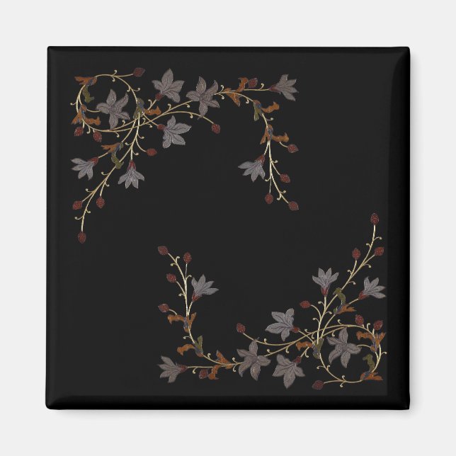 Aimant Fleurs Art Déco sur fond noir (Devant)