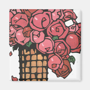 Aimant Fleurs Art Déco Vintage, Roses de Jardin Roses