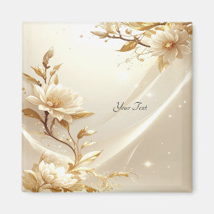 Aimant Fleurs Blanches et Dorées
