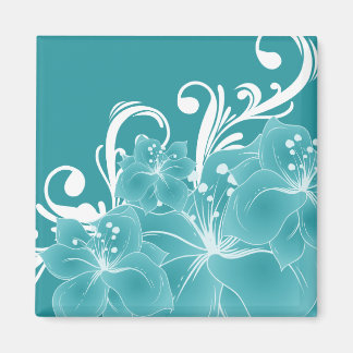 Aimant Fleurs blanches et rouleaux en bleu