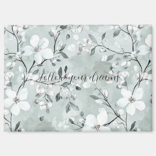 Aimant Fleurs blanches gris chic